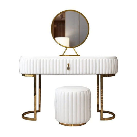 Modern Luxury Dressing Table Marble Top Steel Legs Console Table With Mirror And Stool