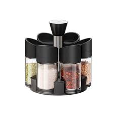 6Pcs Kitchen Rotating Glass Spices Bottles Seasoning Salt Pepper Storage Rack