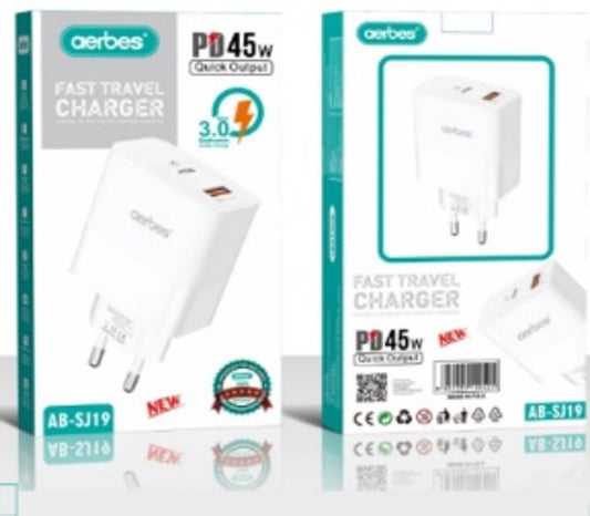 Aerbes AB-SJ19 PD 45W + 18W QC3.0 Qualcom Quick Travel Charger