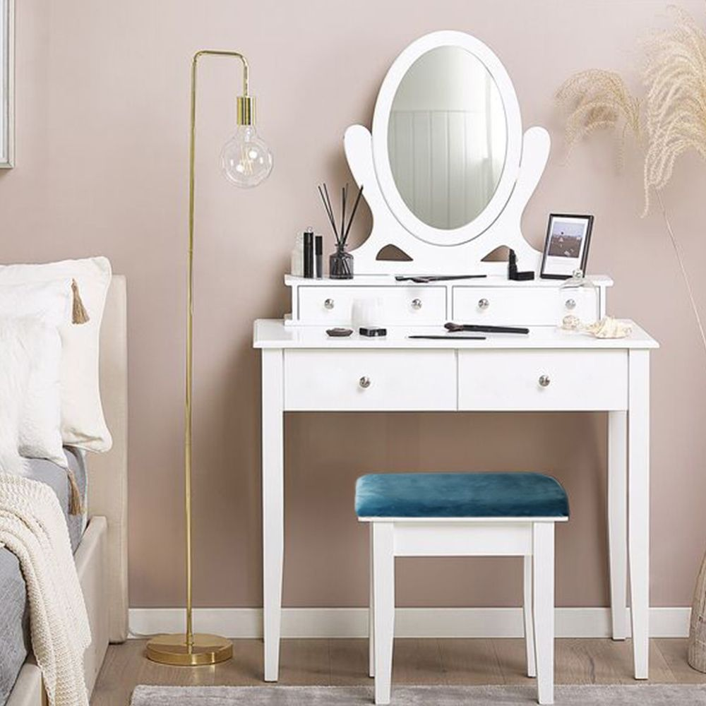 Dressing Table Set with Mirror 4 Drawers Makeup Desk Chair