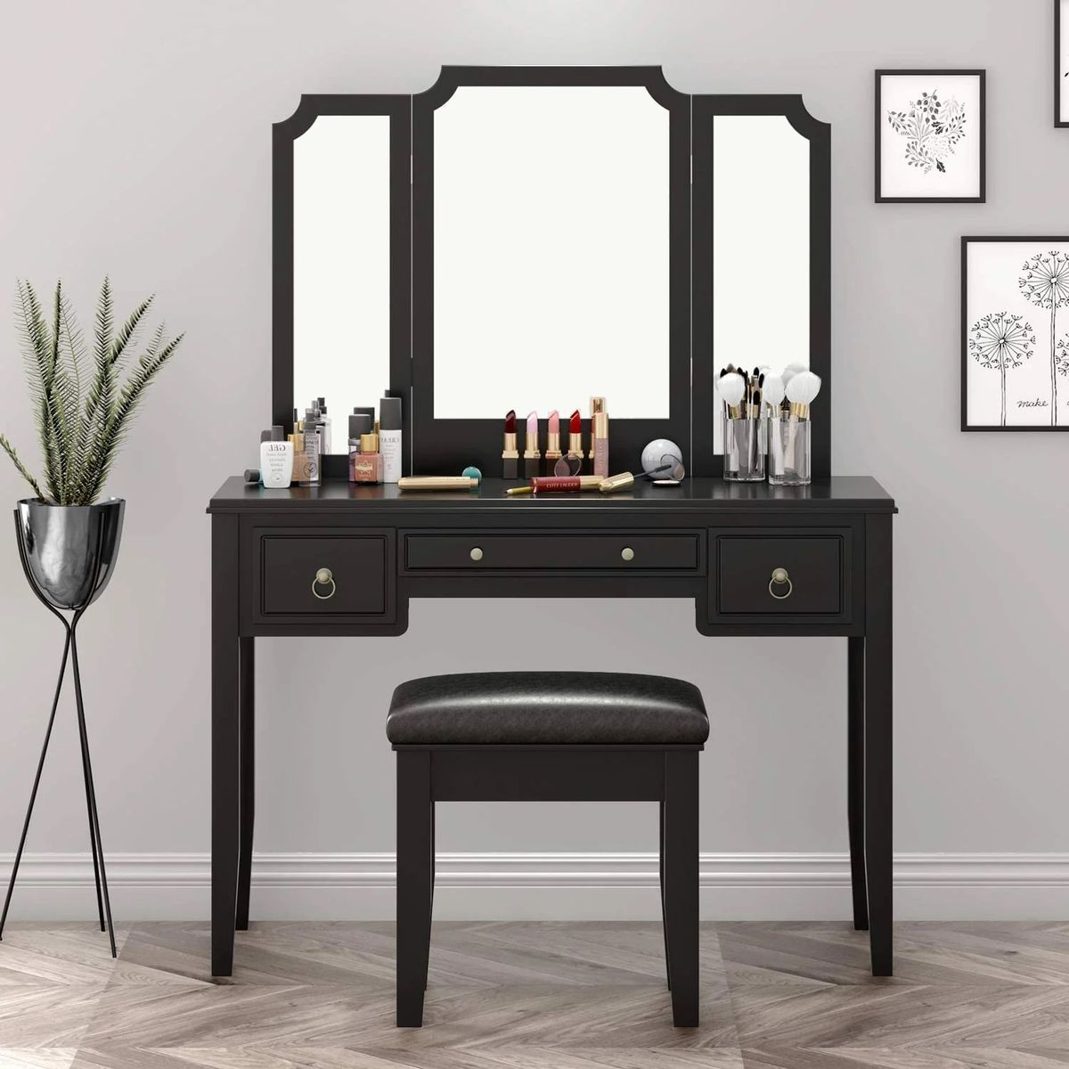 Dressing Table Stool Set with Mirror Makeup Vanity Desk Chair