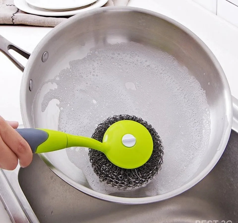 Stainless Steel Scourer With  Plastic Handle