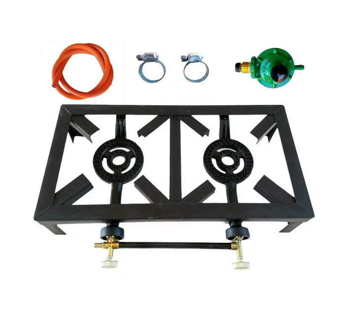 Double Gas Burner - 4 Legged with Hose And Regulator Set