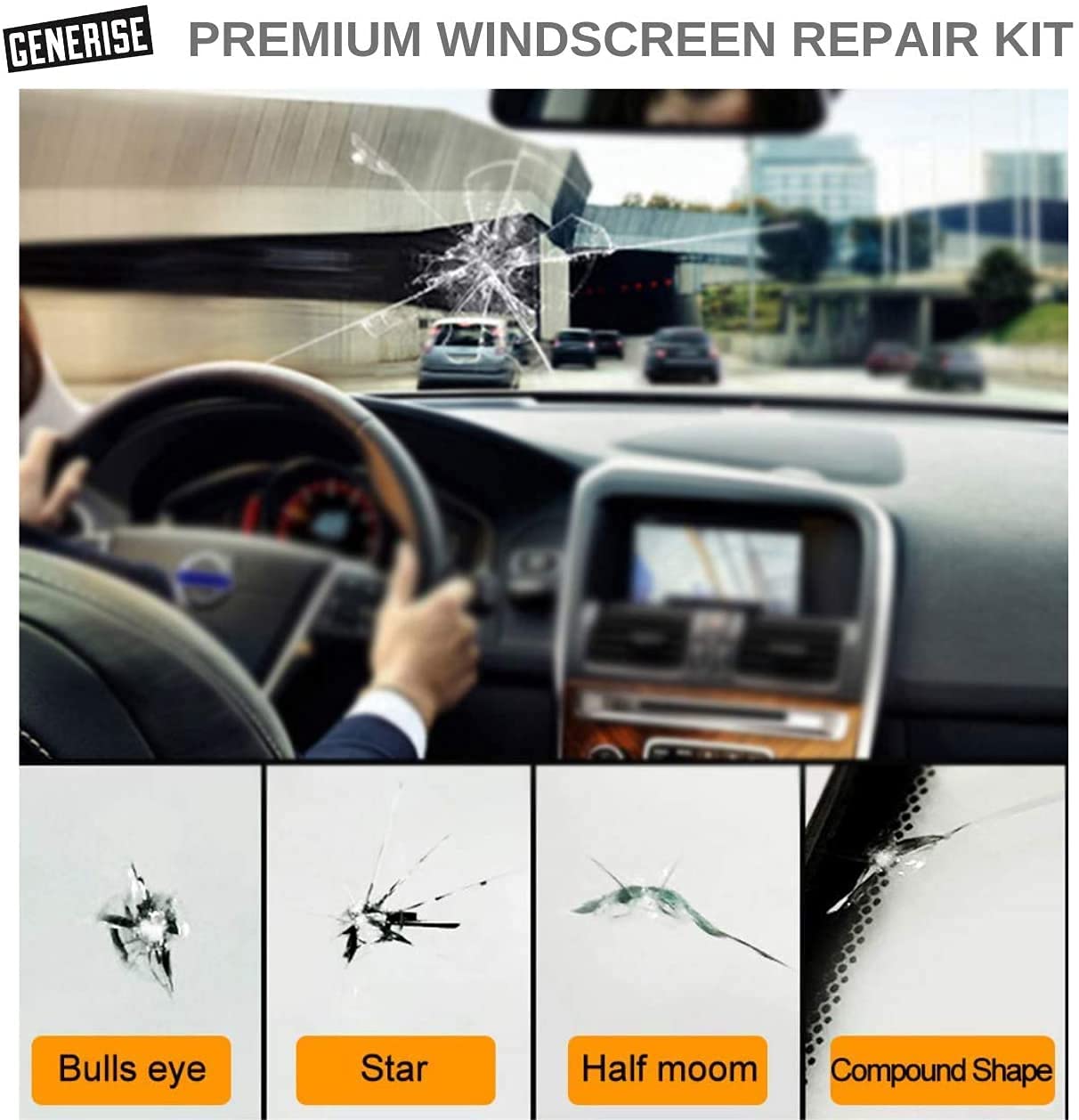 Windscreen Repair Kit Auto Windscreen Chip Repair Kit Tool for Chips, Cracks & Glass Repair - Includes Glass Repair Fluid Plus Anti-Slip Dashboard Mat