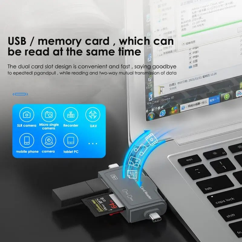 7 In 1 Multifunction USB 2.0 Type C/IOS Memory Card Reader Adapter OTG TF/SD Card