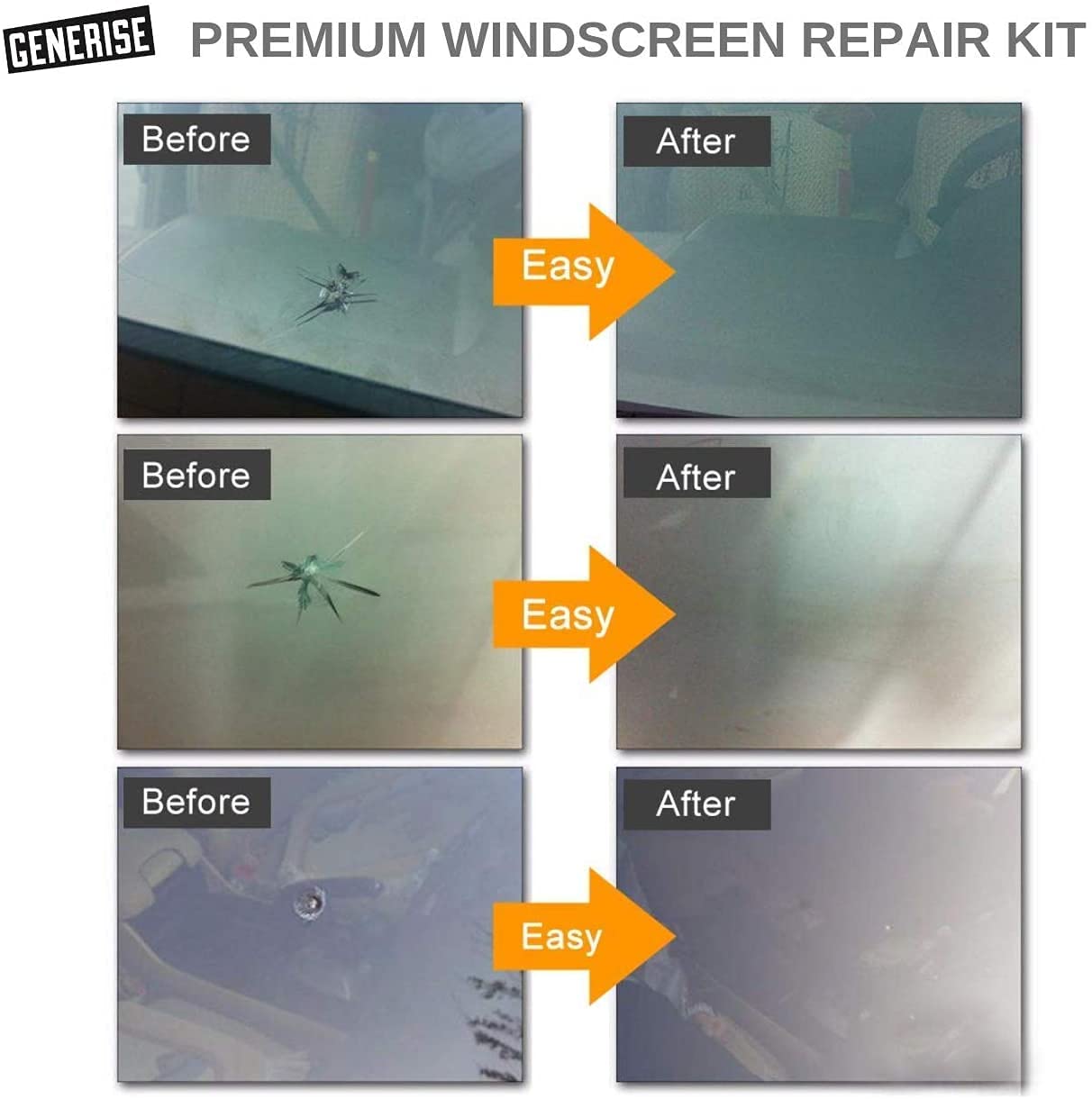 Windscreen Repair Kit Auto Windscreen Chip Repair Kit Tool for Chips, Cracks & Glass Repair - Includes Glass Repair Fluid Plus Anti-Slip Dashboard Mat