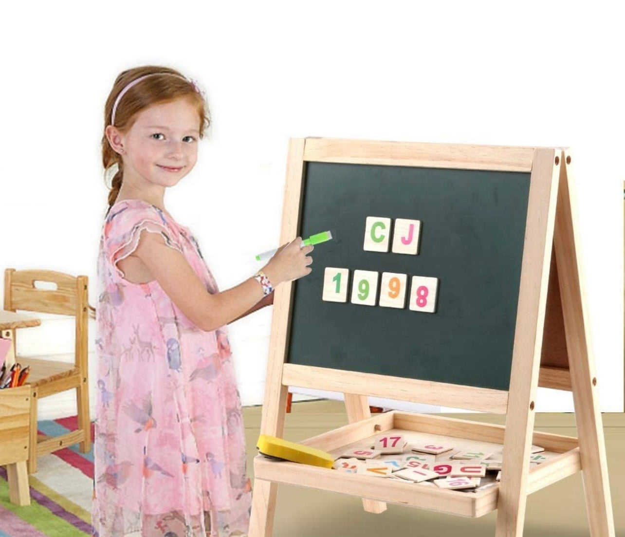 Double Sided Small Drawing Board , Chalkboard Adjustable Standing Easel Holder for Kids