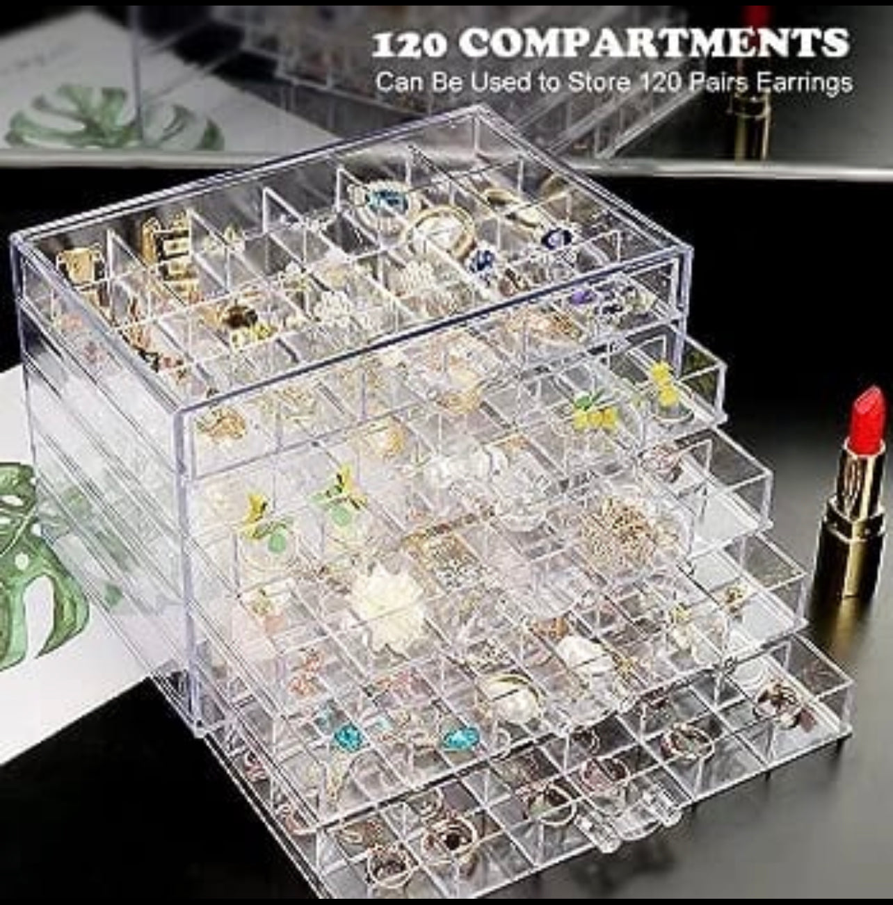 Transparent Jewellery Box 5 Drawer 120 Compartment