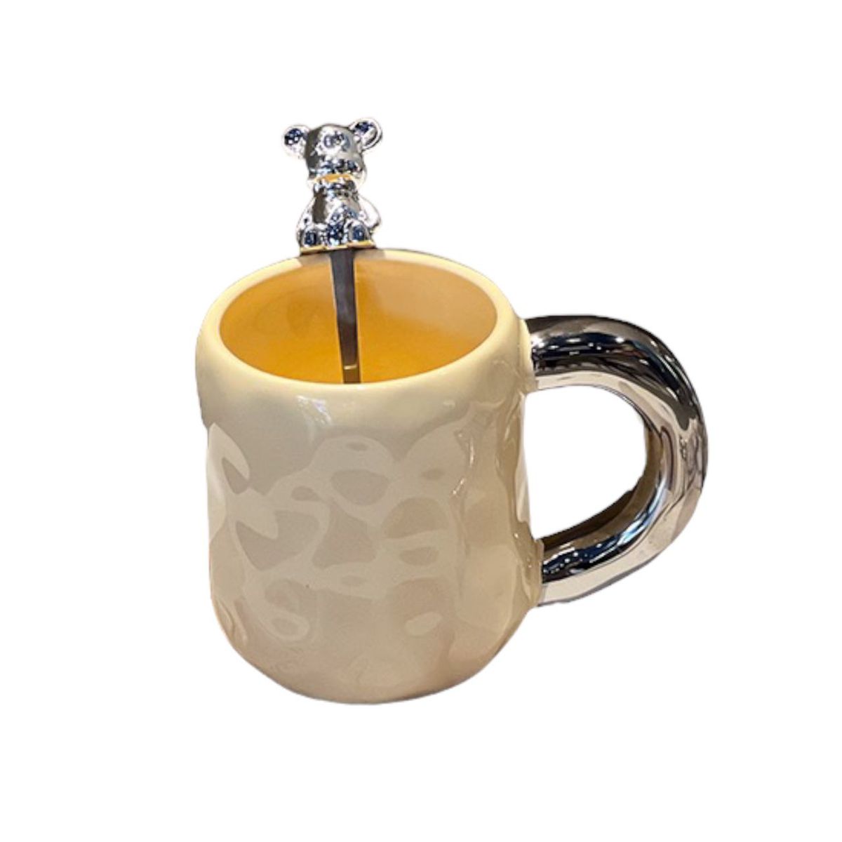 INS Style Electroplated Puffy Coffee Mug with Bearbrick Spoon - 400ml