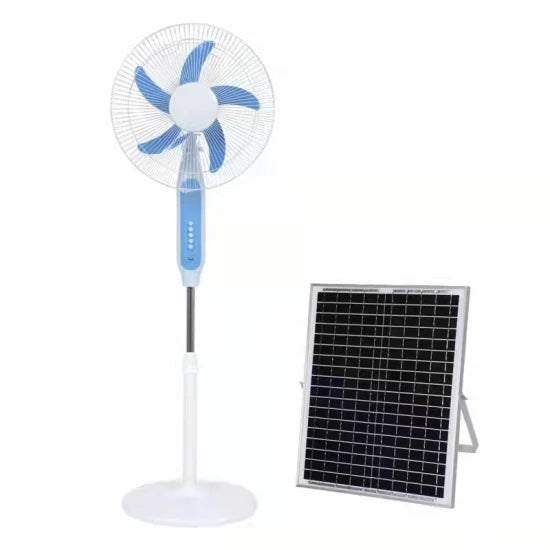 Solar Fan Rechargeable Stand Fan with FREE Solar Panel 3 Modes 16 Inches 45cm Stand Fan with USB/Light AC/DC White/Black