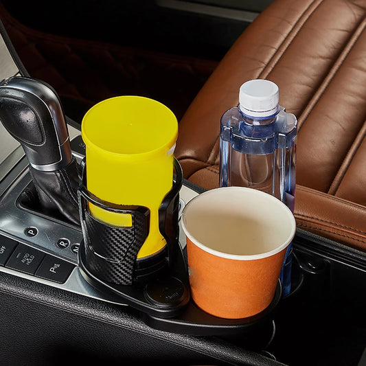 Car Cup Holder Expander Adapter, 2 in 1 Multifunctional 2 Cup Mount Extender Sturdy Cupholder with 360° Rotating Adjustable Base