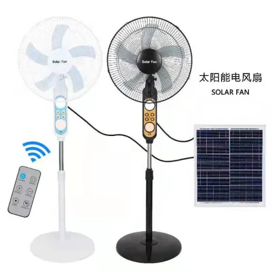 Solar Fan Rechargeable Stand Fan with FREE Solar Panel 3 Modes 16 Inches 45cm Stand Fan with USB/Light AC/DC White/Black