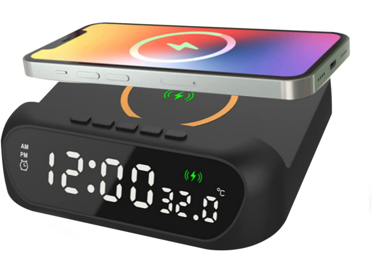 3 In-1 15W Wireless Charger Clock LED Digital Display Alarm Clock Temperature Display Wireless Charging Bracket