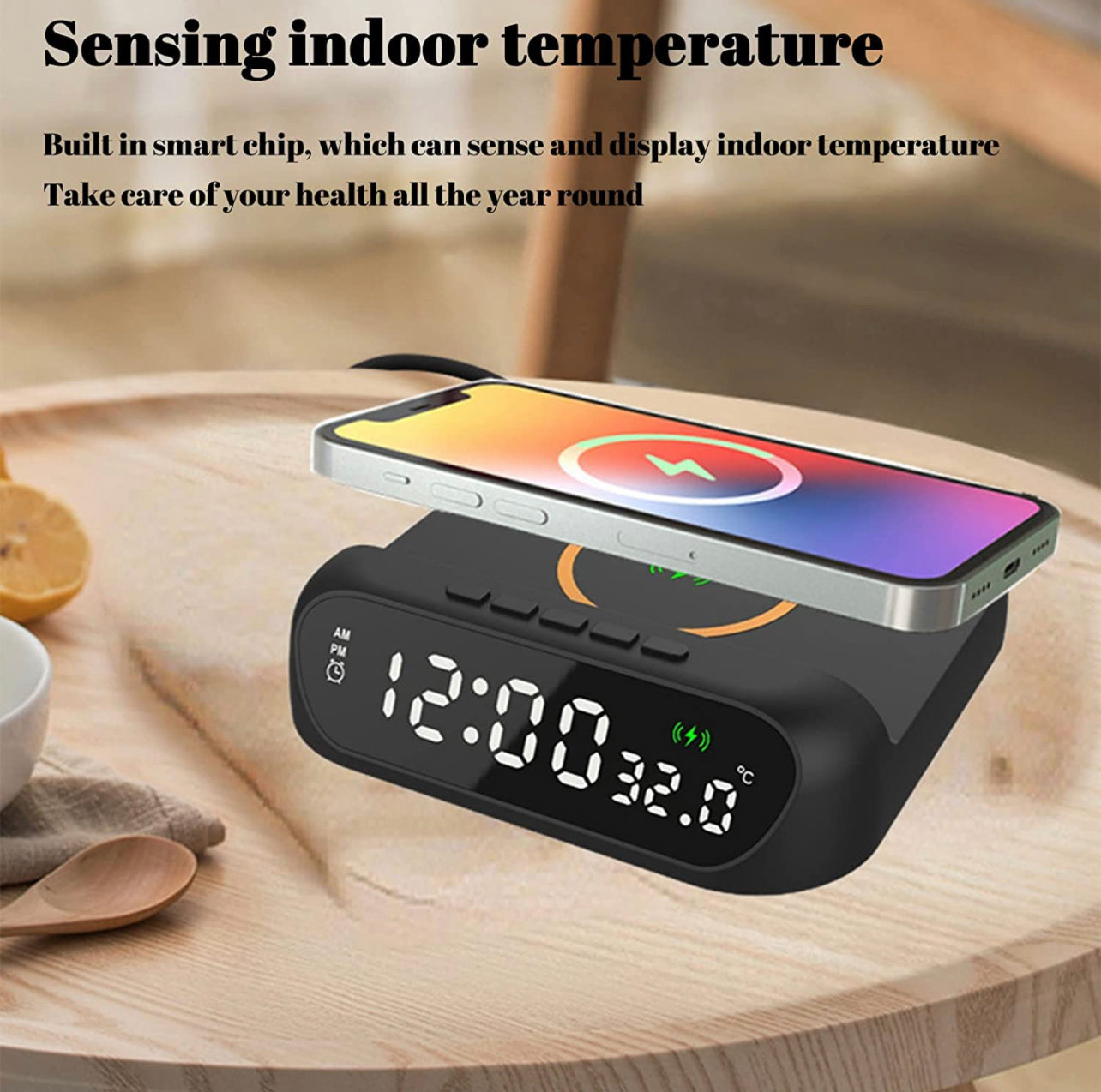 3 In-1 15W Wireless Charger Clock LED Digital Display Alarm Clock Temperature Display Wireless Charging Bracket