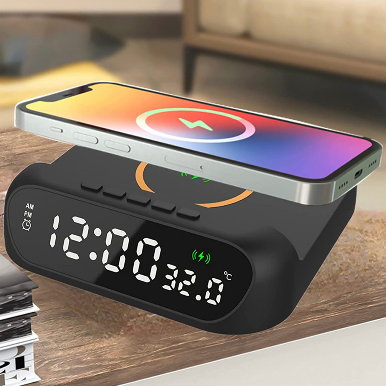 3 In-1 15W Wireless Charger Clock LED Digital Display Alarm Clock Temperature Display Wireless Charging Bracket