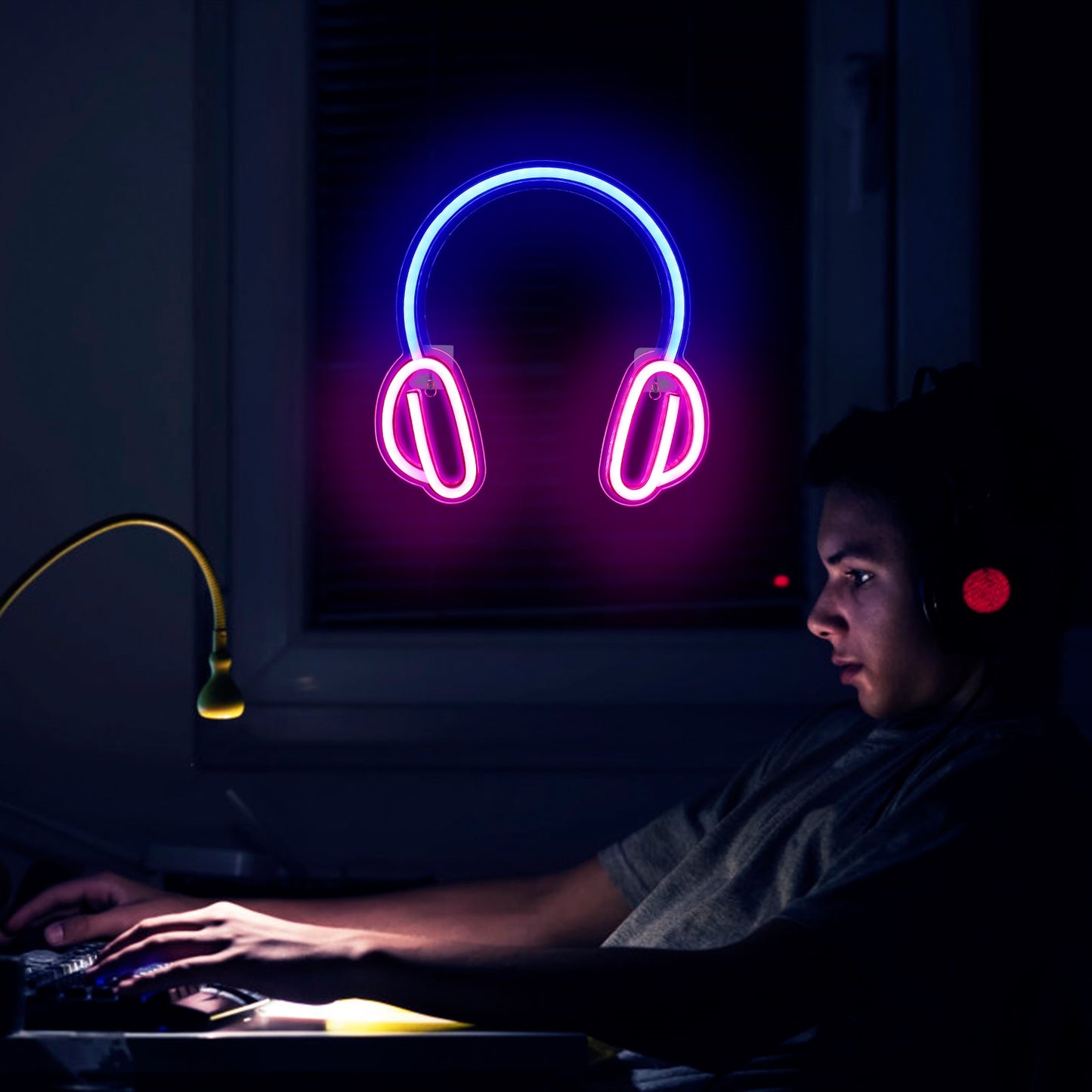 USB Powered Headphone Neon Lamp With Back Plate + On /Off Switch