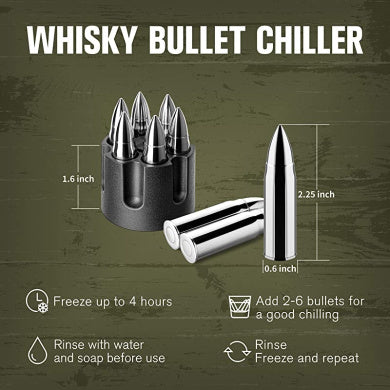 Whiskey Bullet Stones, Stainless Steel Whisky Rocks, Reusable ice cube Metal Ice