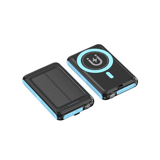 Solar Power Bank 5000mAh Magnetic Qi Wireless Charger Power Bank for iPhone 13 12 Solar Powerbank for Samsung Huawei Xiaomi Power Bank with Light