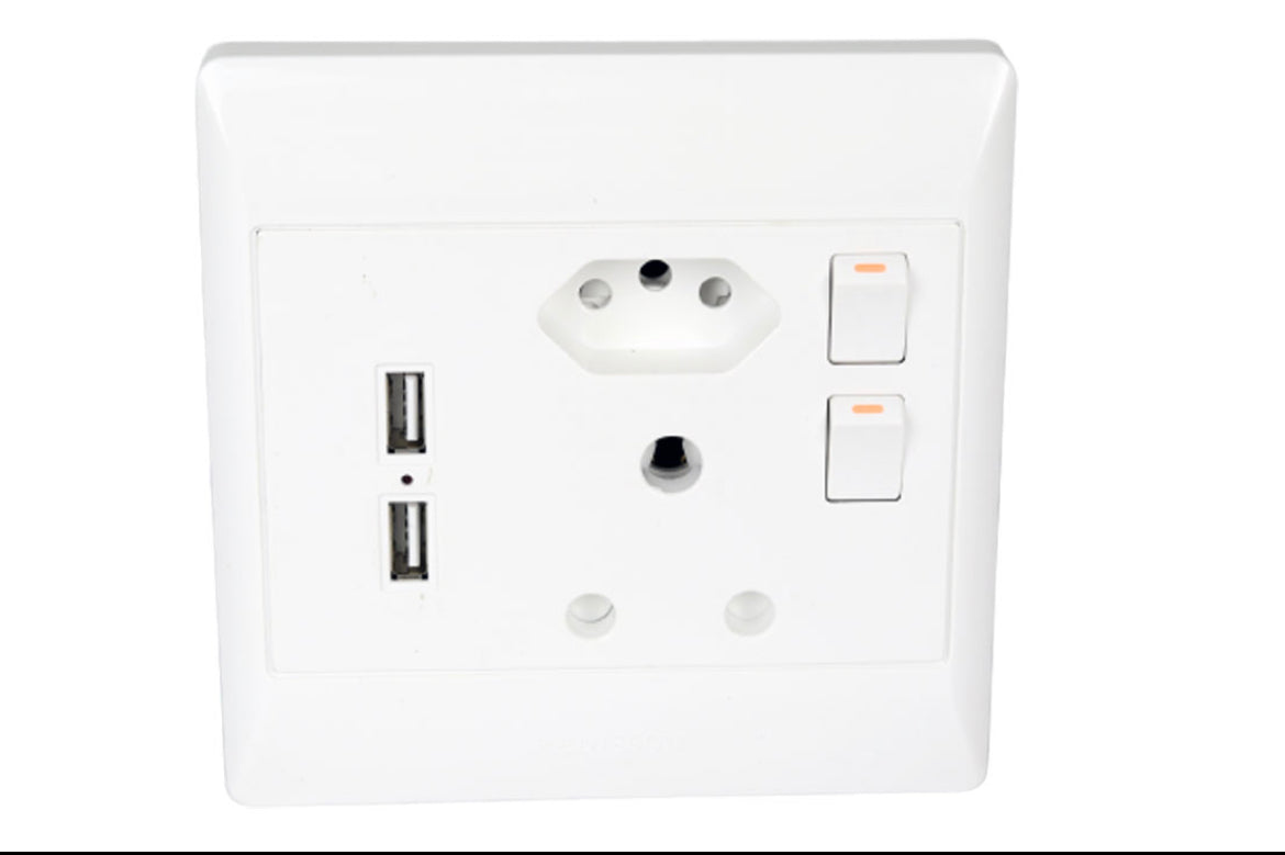 REDISSON 4x4 Double Switched Wall Socket with 2 USB Ports