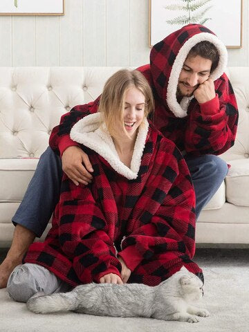 Winter Warm Fleece Hooded Blankets  - Plush Fluffy Wearable Sofa Blanket Hoodie