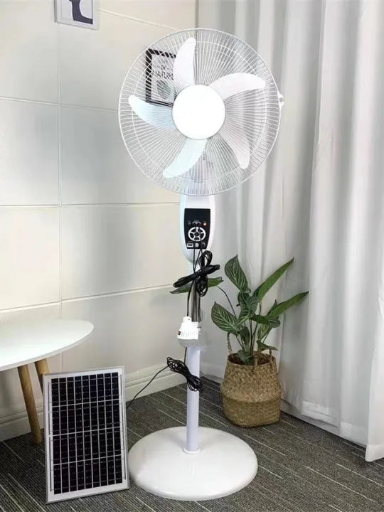 Solar Fan Rechargeable Stand Fan with FREE Solar Panel 3 Modes 16 Inches 45cm Stand Fan with USB/Light AC/DC White/Black