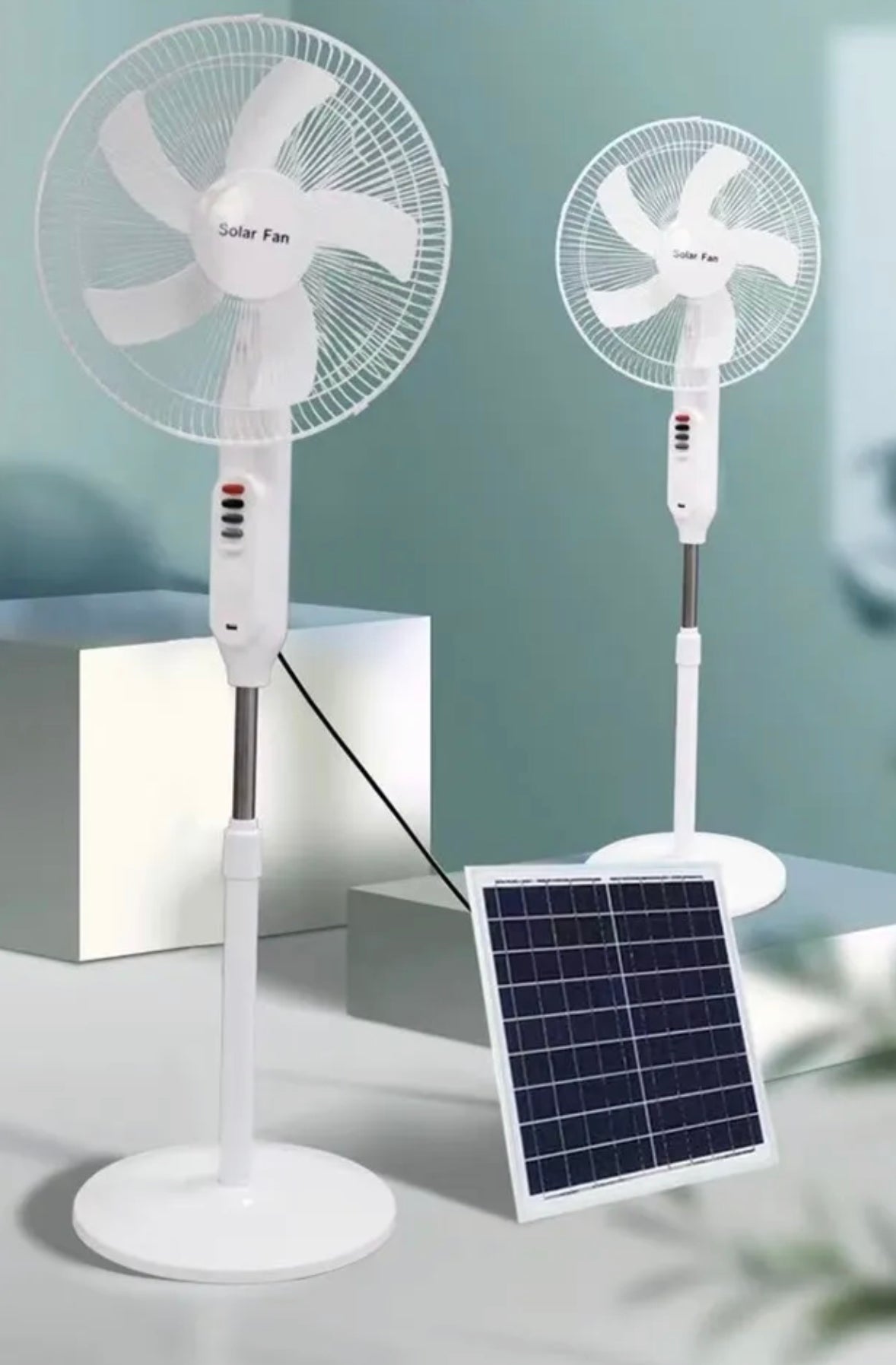 Solar Fan Rechargeable Stand Fan with FREE Solar Panel 3 Modes 16 Inches 45cm Stand Fan with USB/Light AC/DC White/Black