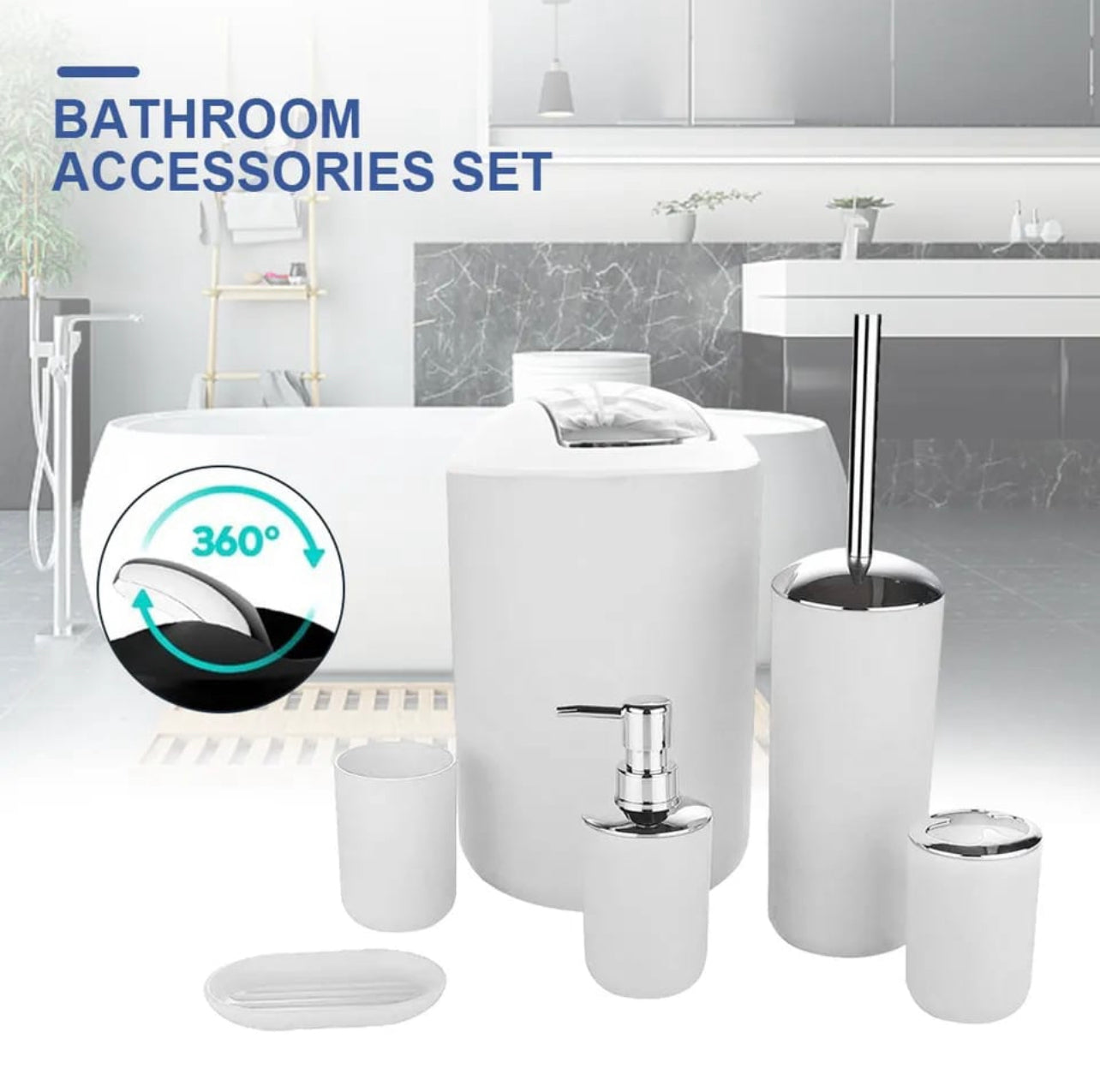 Bathroom Accessories Set Soap Dispenser Toilet Brush Holder for Bathroom 6pc