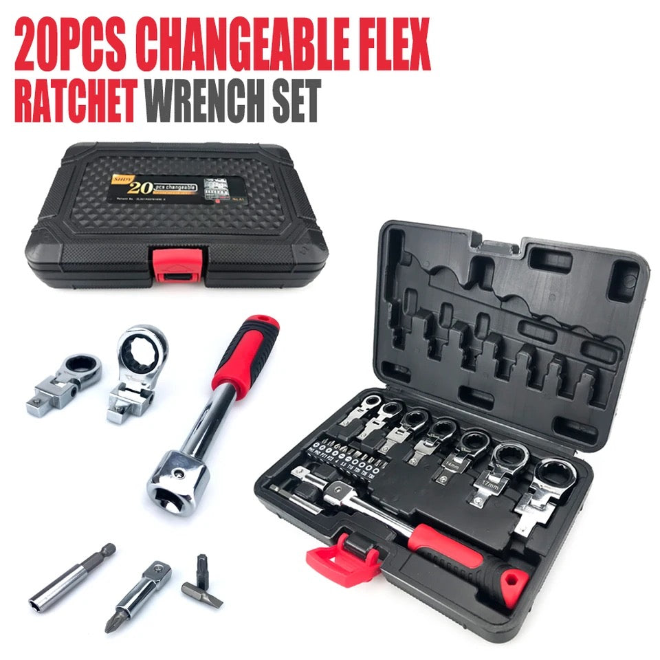 20Pcs Set Removable Movable Head Ratchet Wrench Durable Ratchet Combination Labor-Saving Automobile Maintenance Tool Set