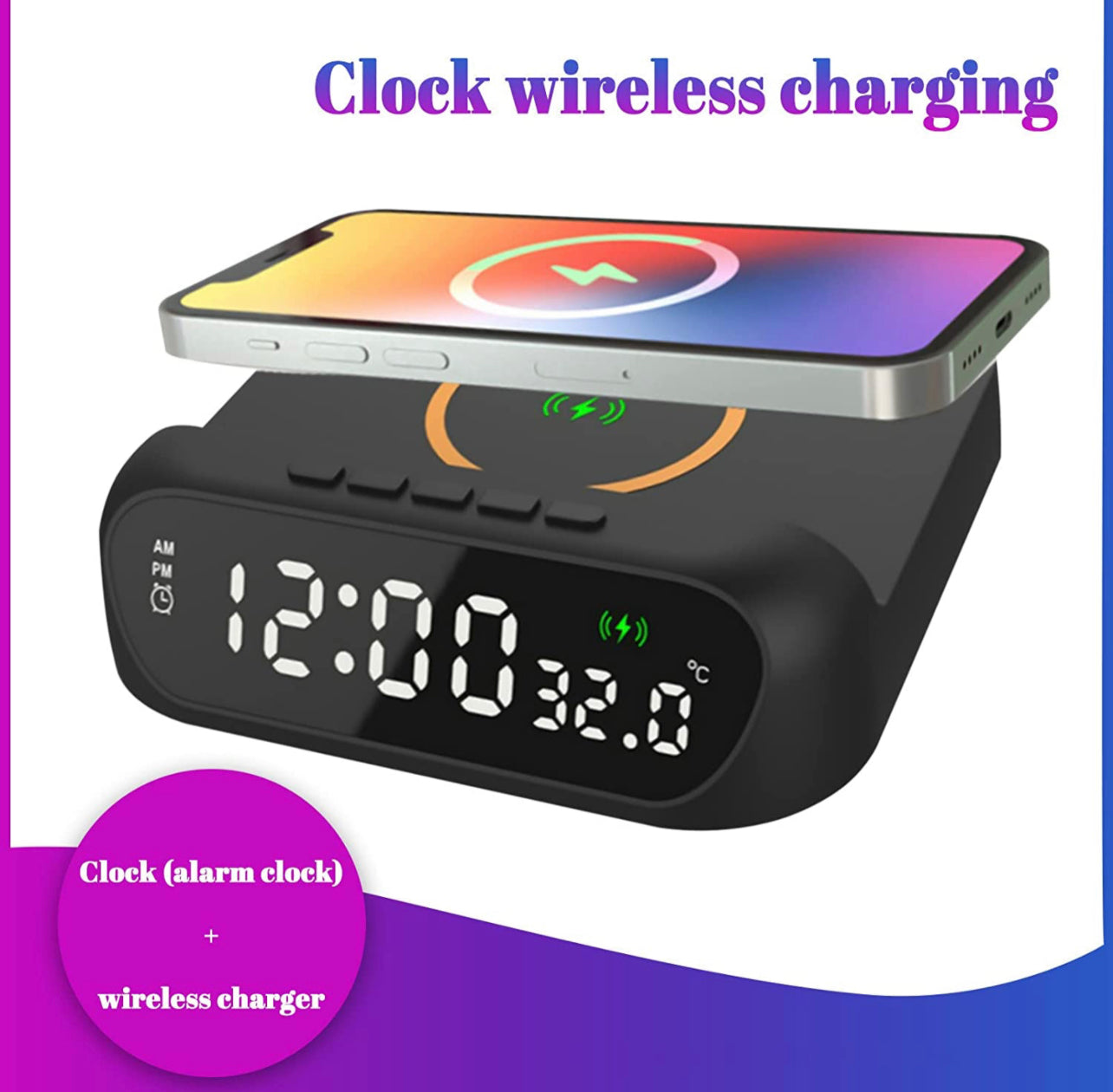 3 In-1 15W Wireless Charger Clock LED Digital Display Alarm Clock Temperature Display Wireless Charging Bracket