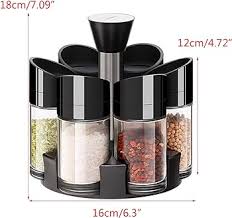 6Pcs Kitchen Rotating Glass Spices Bottles Seasoning Salt Pepper Storage Rack