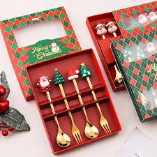 Christmas Deer Dessert Spoon Set 4 piece