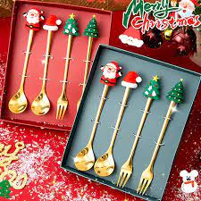 Christmas Deer Dessert Spoon Set 4 piece