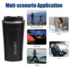 Stainless Steel Insulated Travel Flask Thermal Tumbler Coffee Cup - Black 510ml