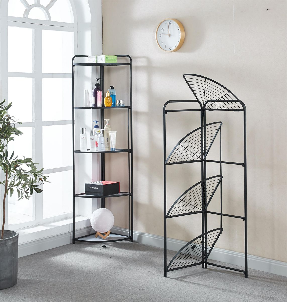 5 Tier Folding Corner Storage Shelf Metal Rack for Bathroom