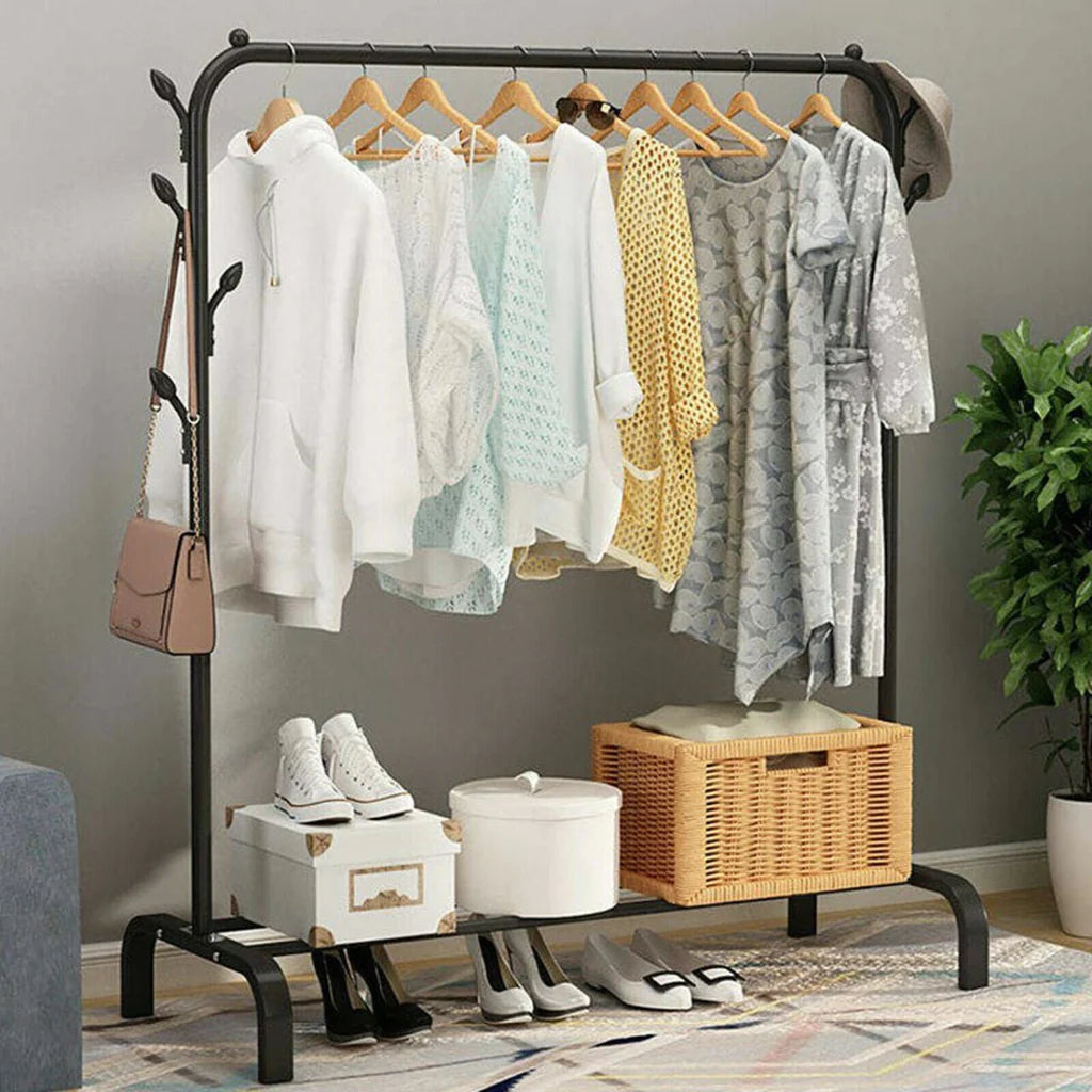 Clothing Rail With Shelf - White