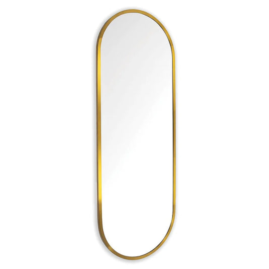 Modern Brushed Gold Aluminium Oval Wall Mirror 90 X 30 CM