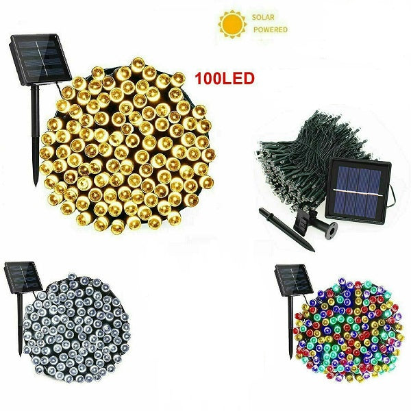 Solar Powered LED Fairy Lights Warm White/RGB And White 100 Bulb 10M