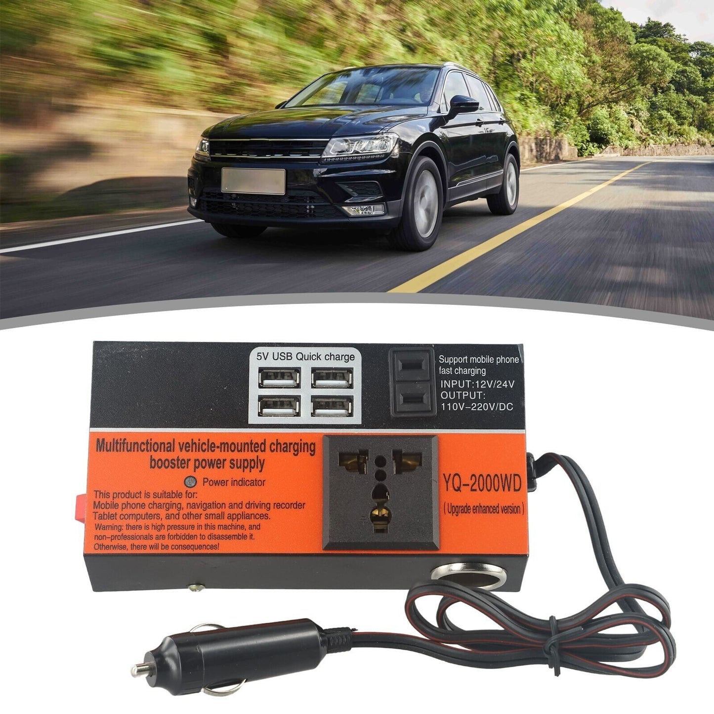 Safe and Reliable Car Power Inverter 1500W DC12V24V to DC110V220V 4 USB Ports