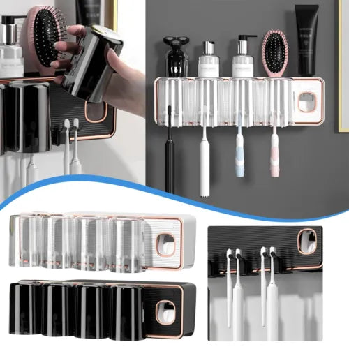 Multifunctional Wall Mounted Toothbrush Holder, Toothpaste Dispenser