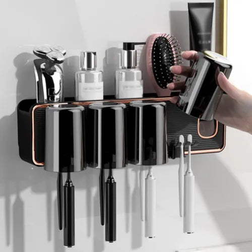 Multifunctional Wall Mounted Toothbrush Holder, Toothpaste Dispenser