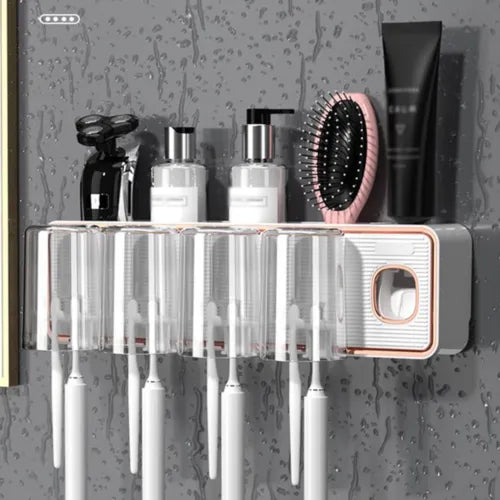 Multifunctional Wall Mounted Toothbrush Holder, Toothpaste Dispenser