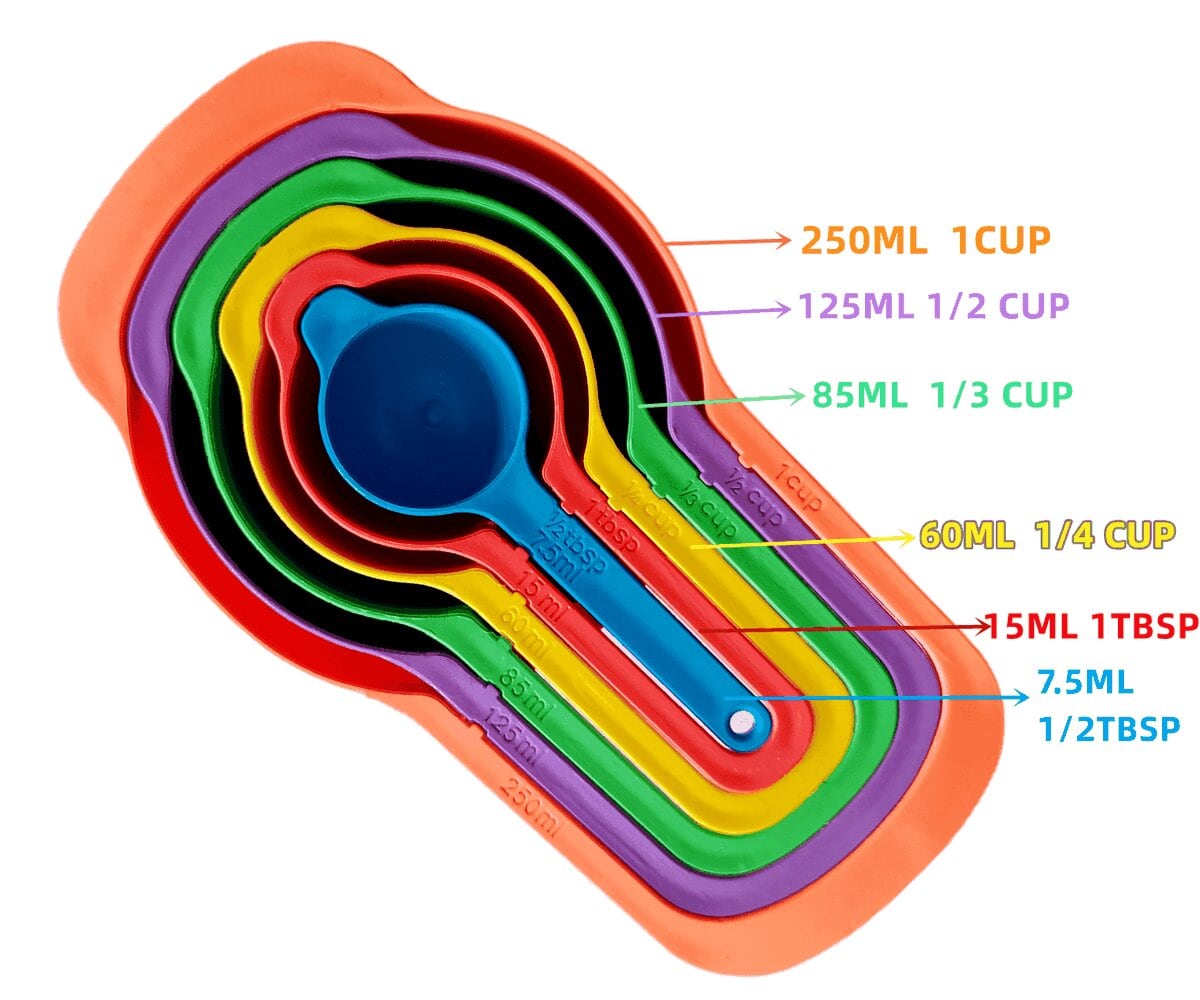 Plastic Measuring Cups & Spoons 9 Piece Set for Kitchen Cooking