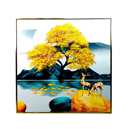 80 x 80cm Deer Inspired Canvas Art -Golden Tree Background