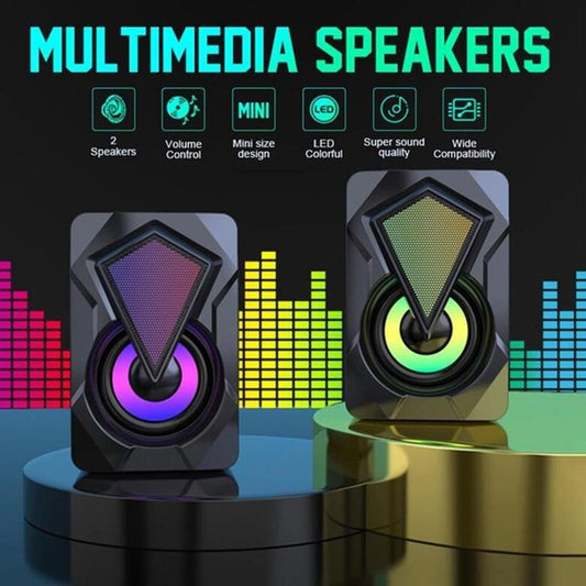 Portable Wired Desktop Speakers with LED Light 2.0