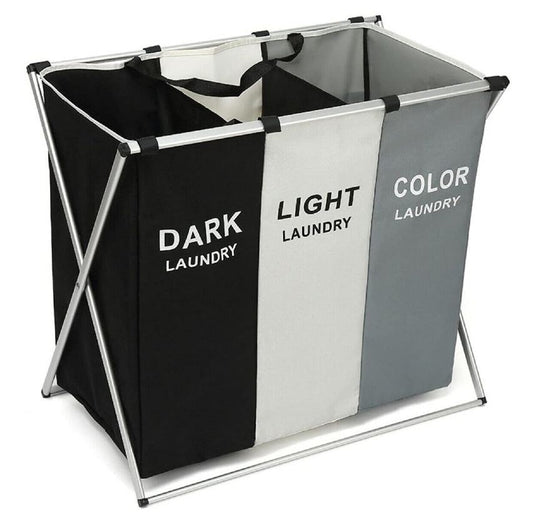 Detachable Foldable Laundry Basket With 3 Colors Separated Compartments