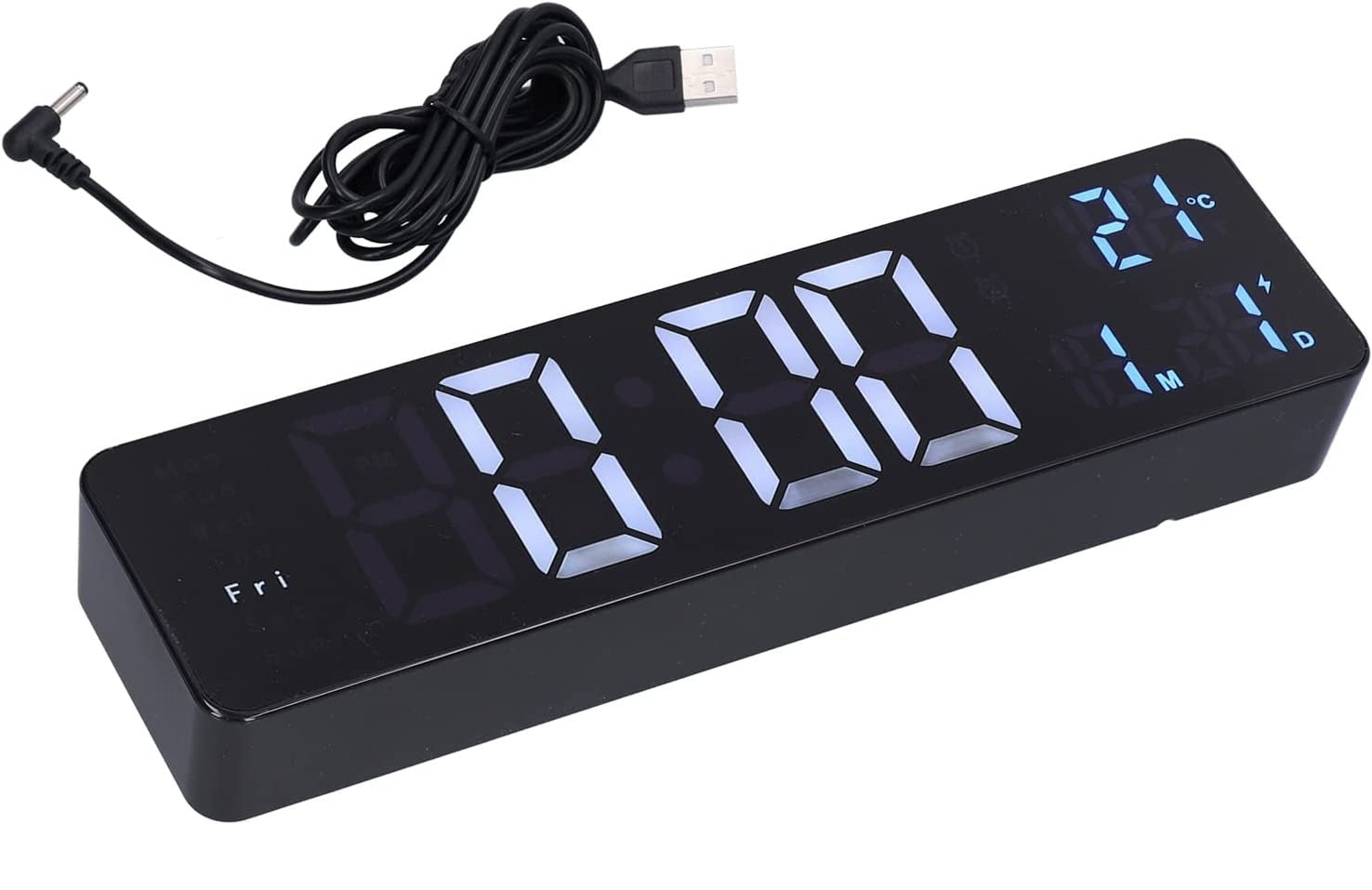 Rechargeable 25.5cm LED Digital Alarm Clock With Temperature+Day+Month And  Date