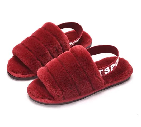 Fuzzy Slippers Slides with Strap for Women