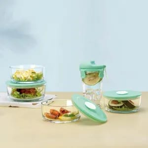 5 Piece Glass Lunch Boxes And Bottle