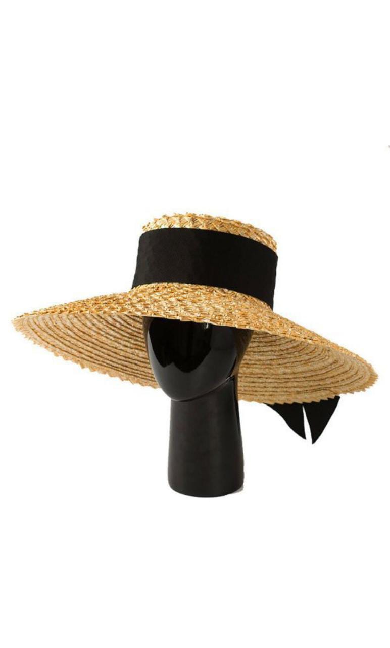 Wide Brim Flat Top Straw Sun Beach Hat for Women