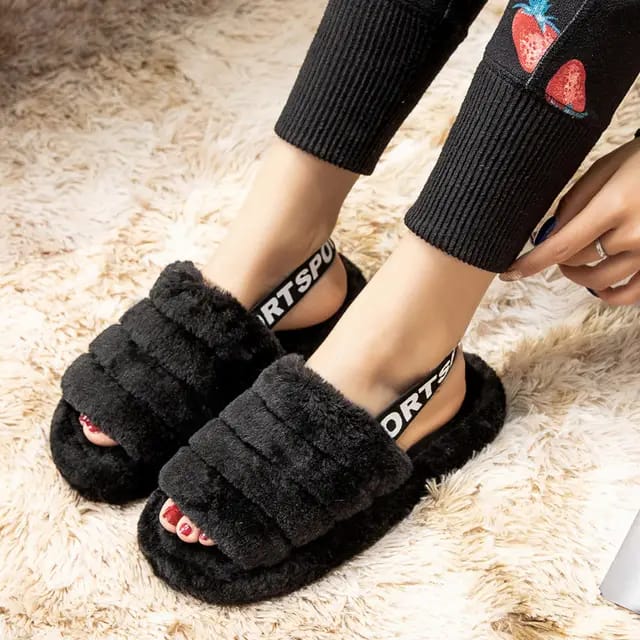 Fuzzy Slippers Slides with Strap for Women